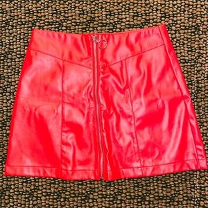 Red faux leather skirt